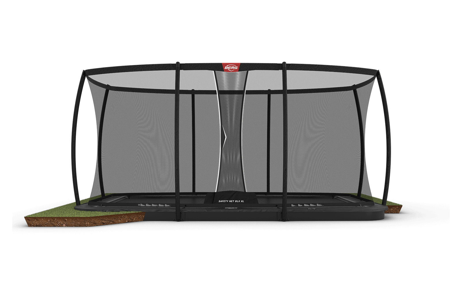 BERG Ultim Elite FlatGround 500 Harmaa + Safety Net DLX XL - Trampoliini Suorakulmainen - 500 x 300 cm