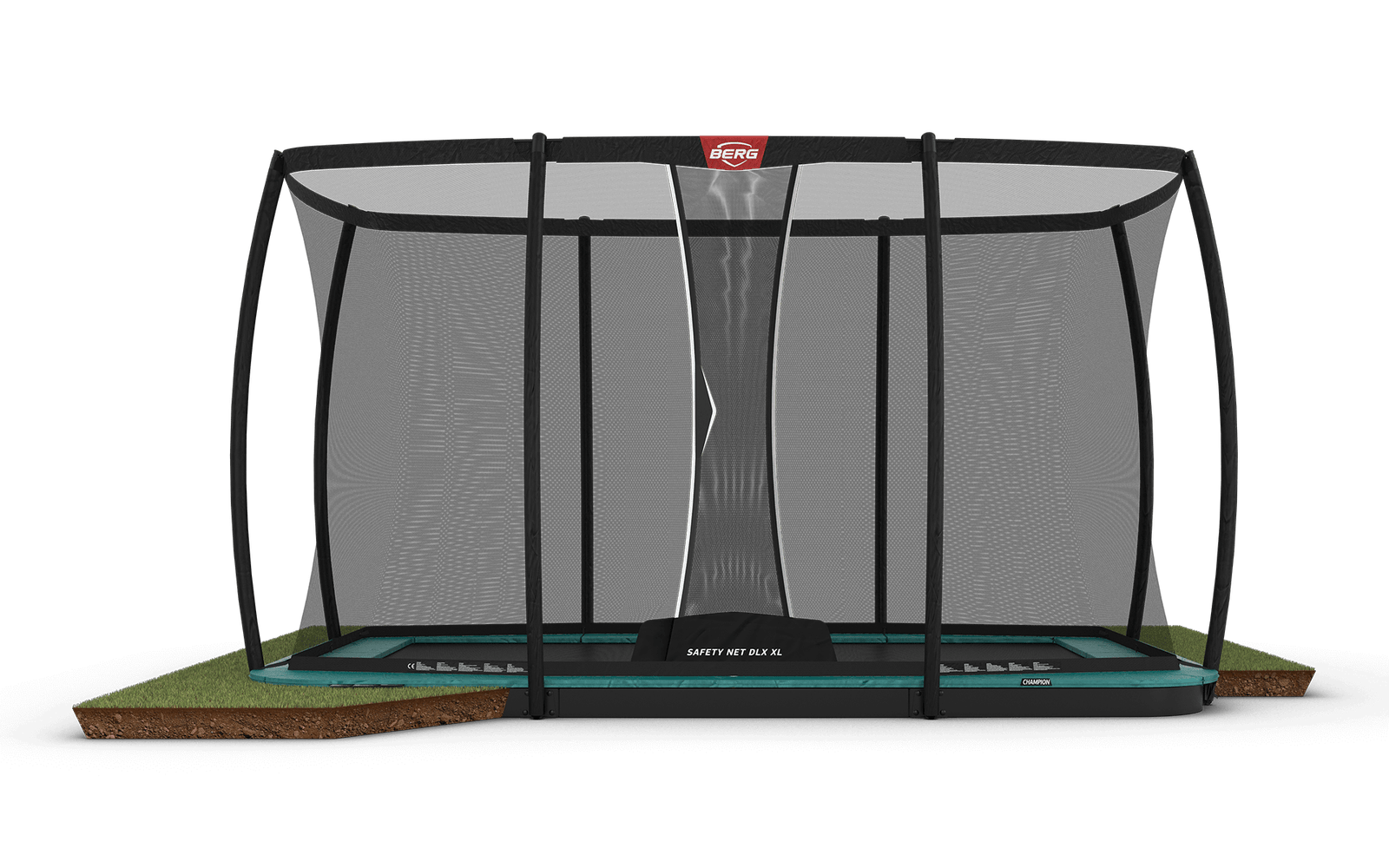 BERG Ultim Champion FlatGround 410 Vihreä + Safety Net DLX XL - Trampoliini Suorakulmainen - 410 x 250 cm