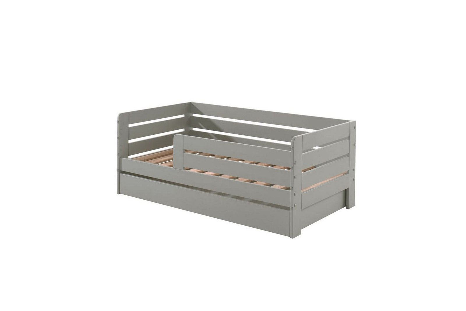 Juniorisänky kaiteilla ja laatikolla Lastensänky Harmaa - Harmaa