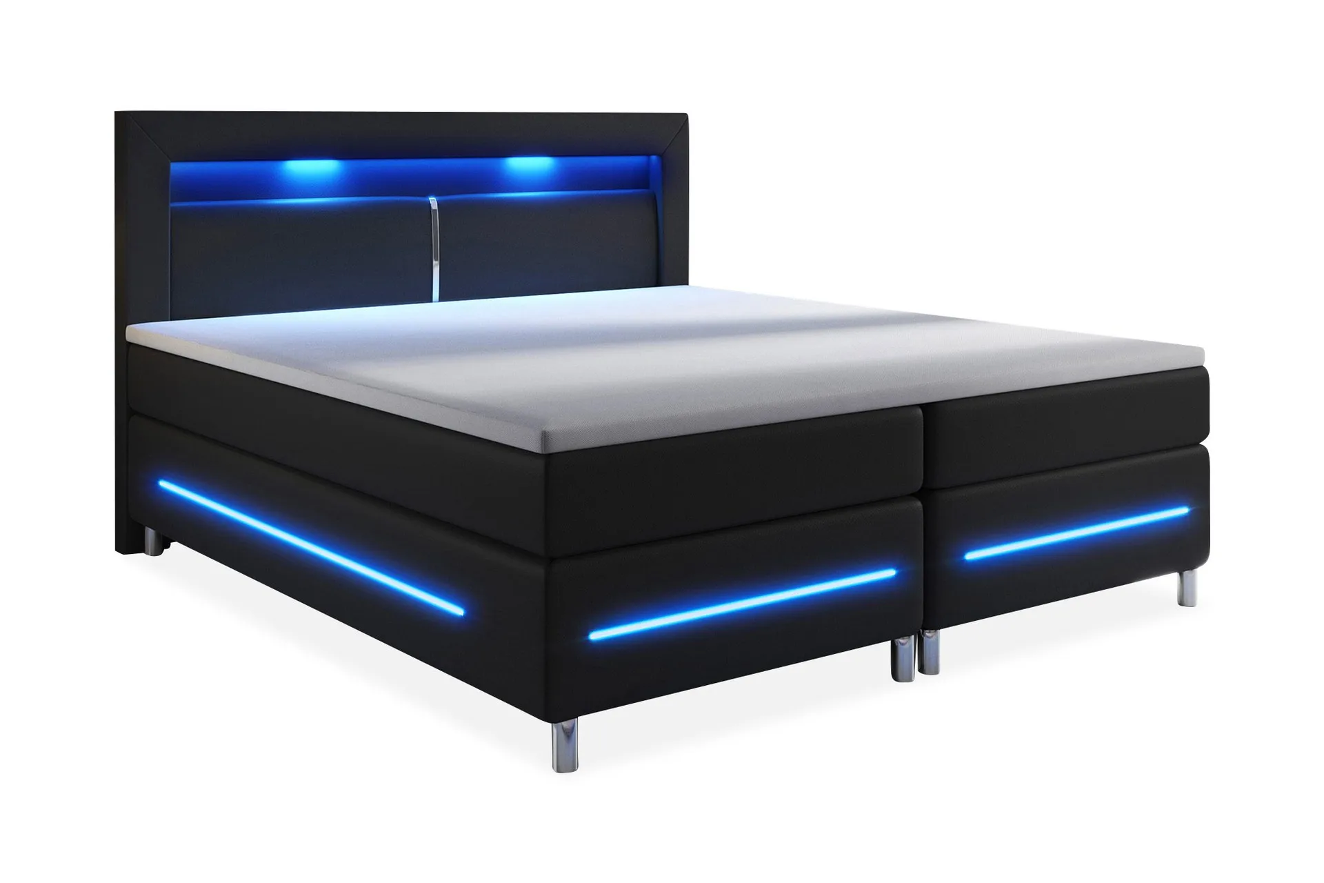 Sänkypaketti Pisa Lyx 180x200 LED Sängynpääty Keinonahka - Musta