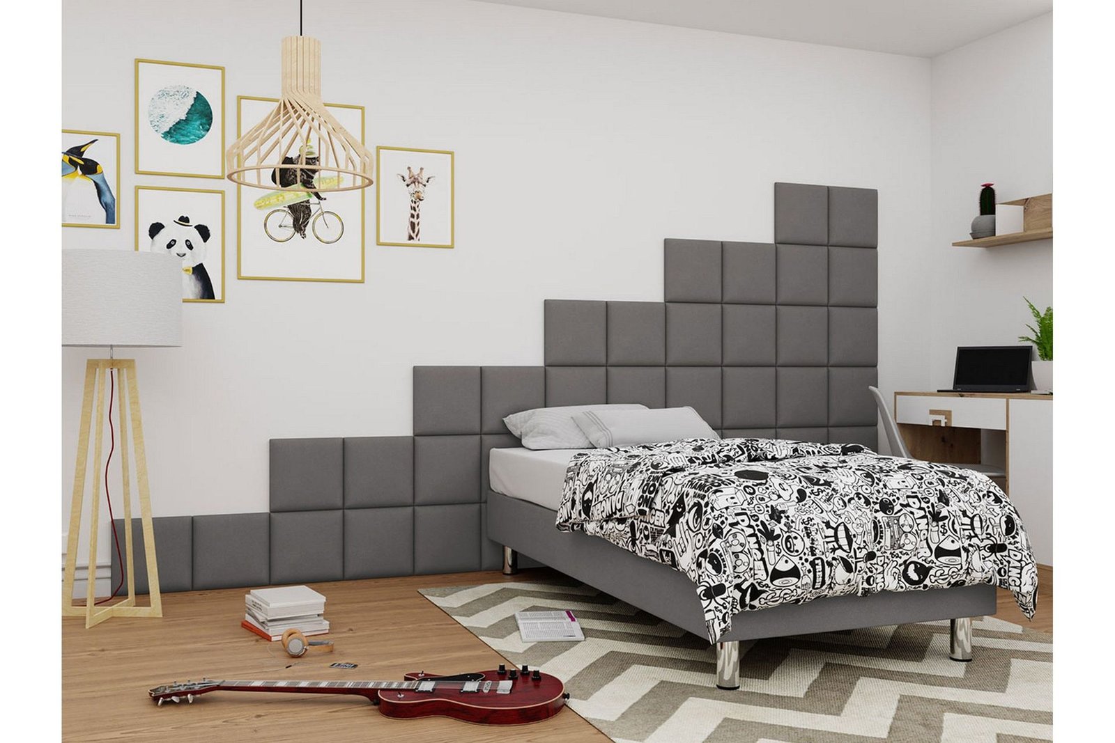 Jenkkisänky Forenza 120x200 cm+Paneeli 30 cm - Harmaa