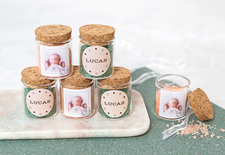 smartphoto Lasipurkit pyöreillä tarroilla ja vaaleanpunaisella kylpysuolalla - 12 kpl