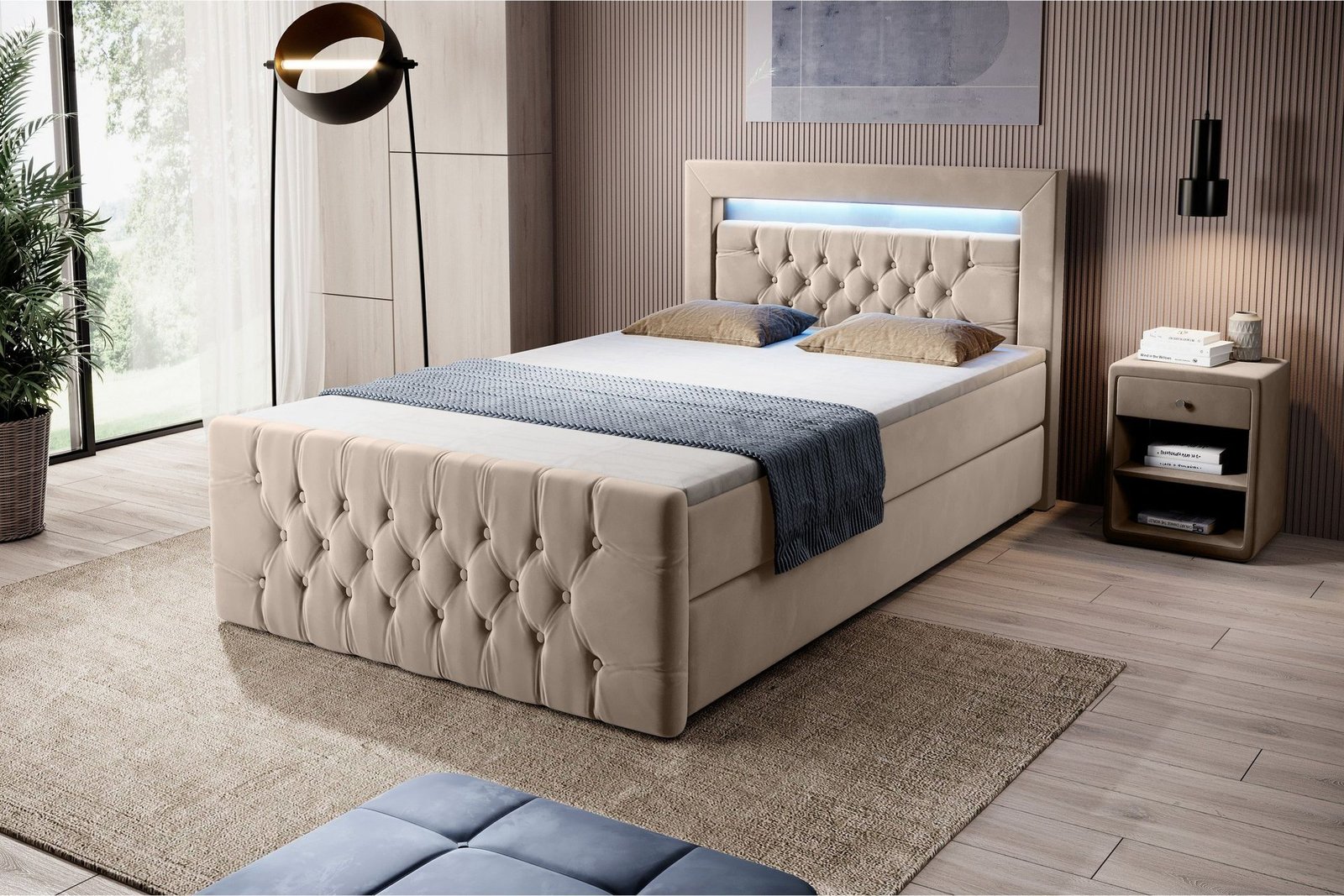 Sänkypaketti Celio 120x200 Varastoinnilla - Beige/Sametti