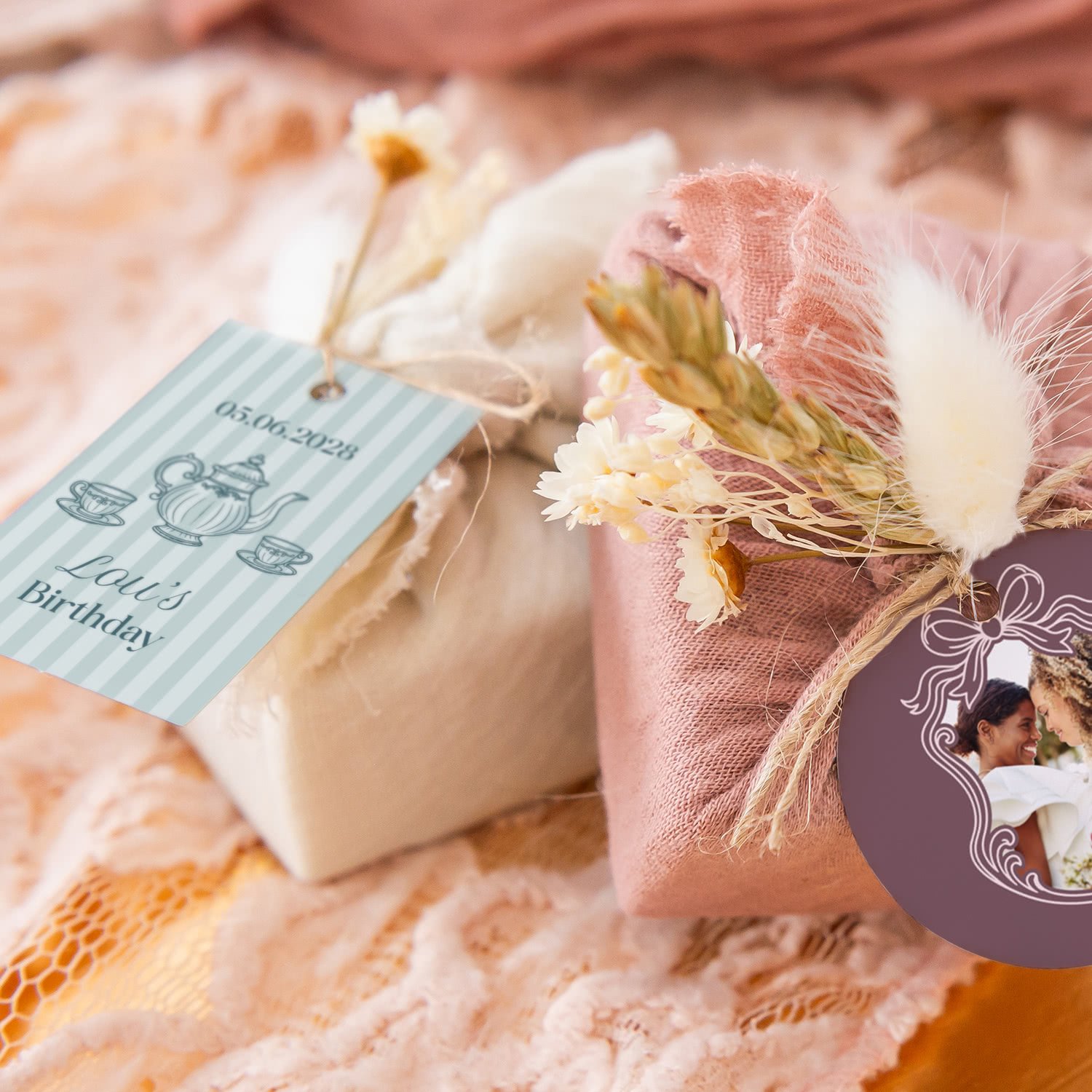 smartphoto Saippuat beige kangaskääreessä, suorakaide etiketti (6 kpl)