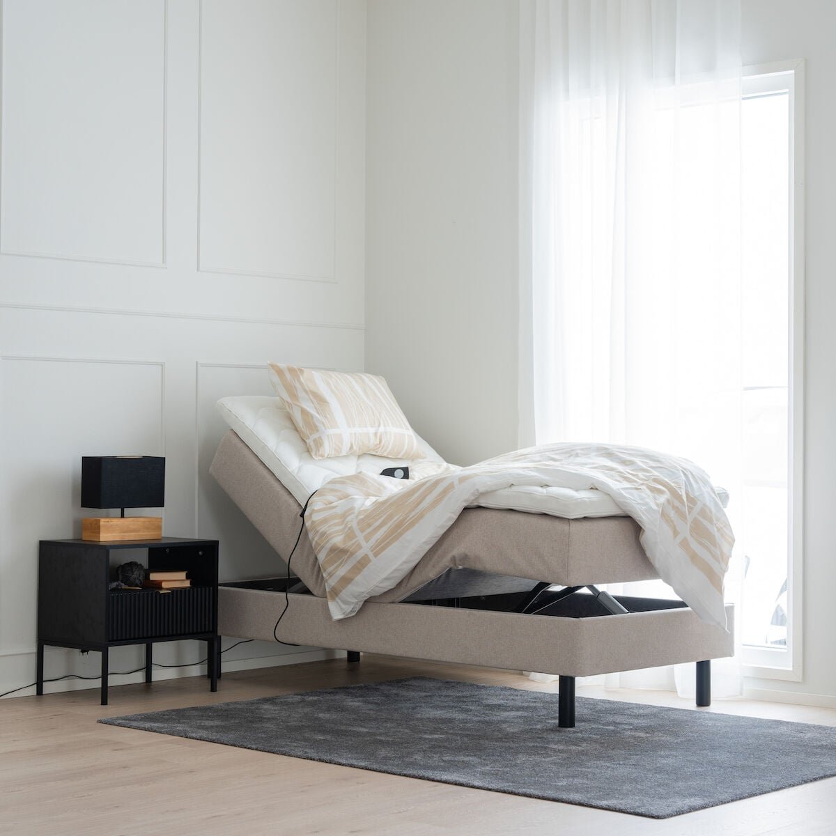 Unia Trend moottorisänky 80x200 cm L hiekka, relax, mustat puuja