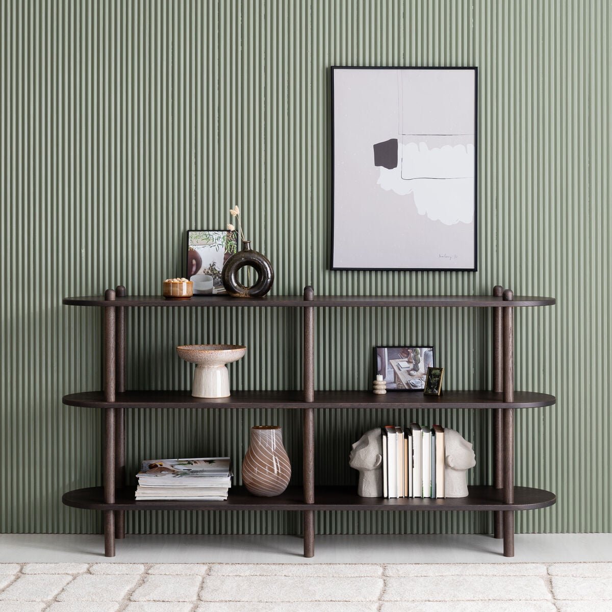 Askel tammi avohylly 165x35x86 cm pyöreällä päädyllä savutammi