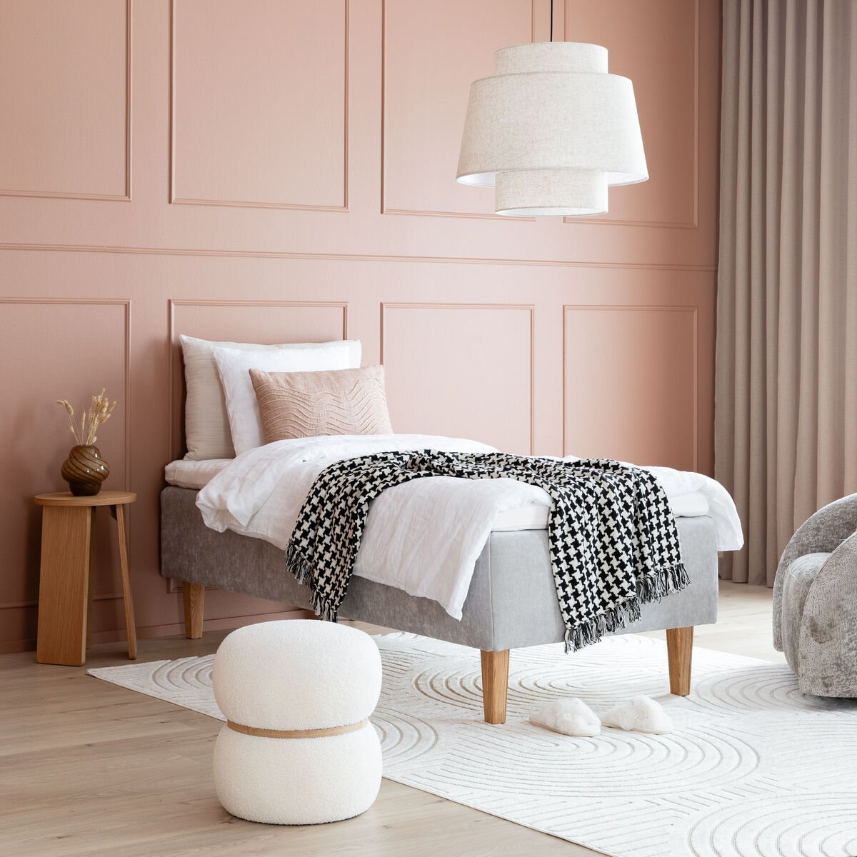 Unia Premium runkopatjasänky M 90x200 Hopea, Pronssi 8cm, Tammi kartio 23cm