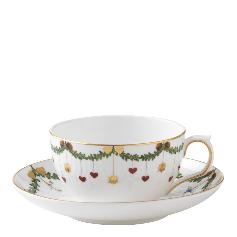 Royal Copenhagen  Star Fluted Christmas Teekuppi ja lautanen 32 cl