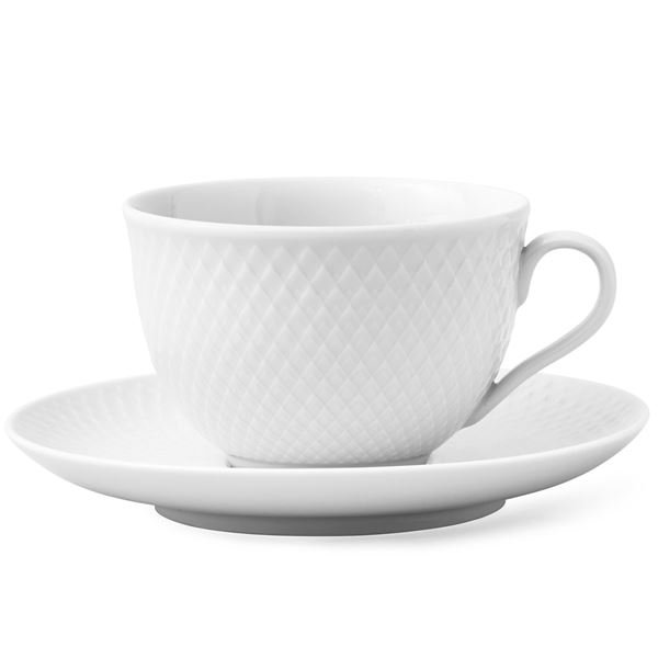 Lyngby Porcelæn  Rhombe Teekuppi ja aluslautanen 24 cl Valkoinen