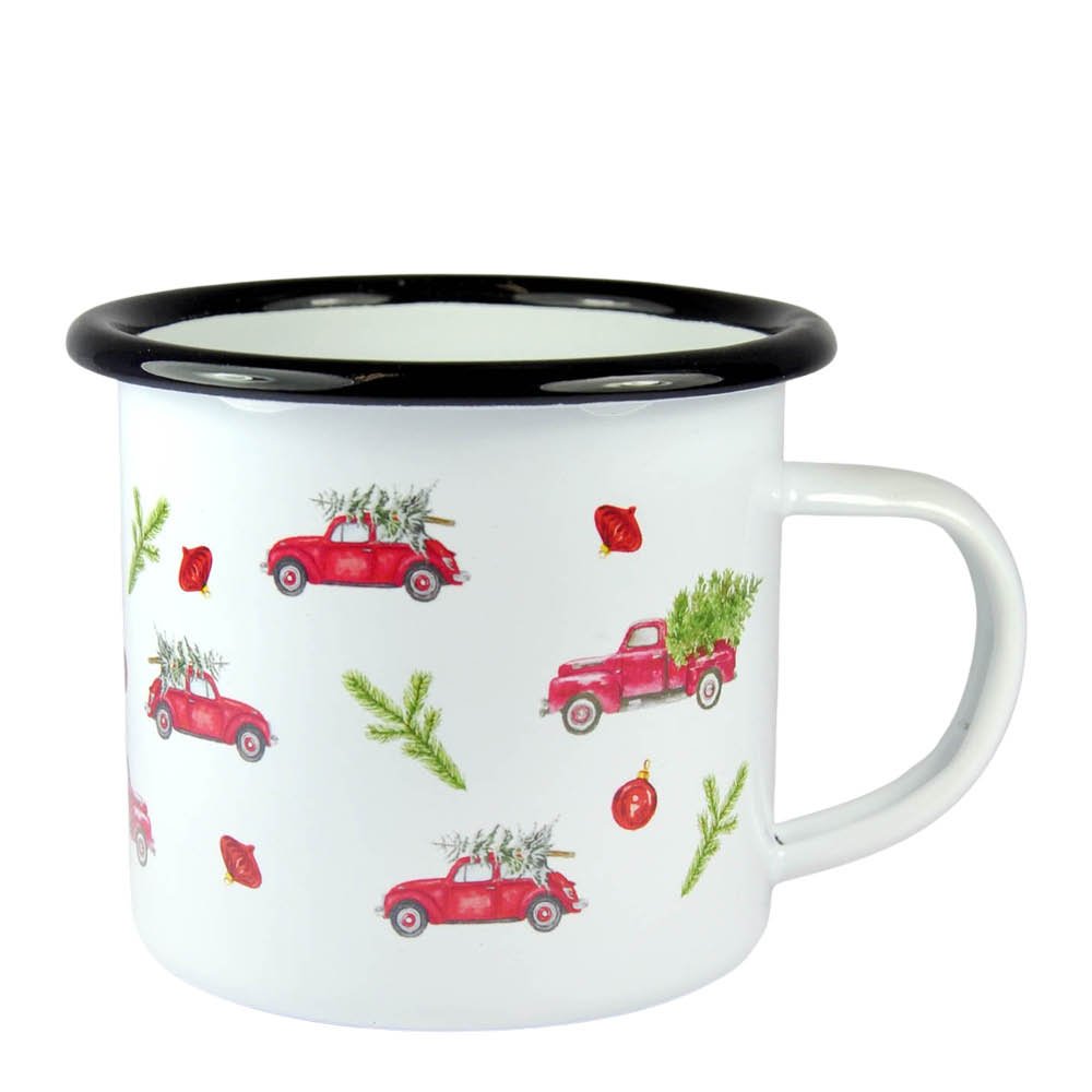 Mellow Design  Emalimuki Christmas Cars 35 cl Valkoinen