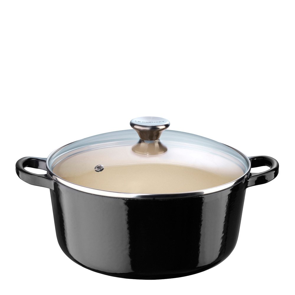 Le Creuset  Classic Valurautapata lasikannella 4,2 L Musta