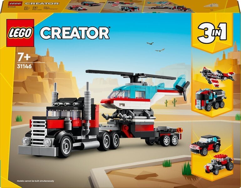 LEGO® 31146 Creator 3in1 -perävaunu, jossa on helikopteri, helikopterilelu ja kuorma-auto, lentokone ja säiliöauto