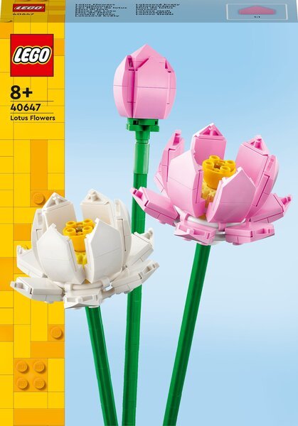 LEGO® 40647 Creator Lotus Flowers, Rakennussarja 8-vuotiaille ja sitä vanhemmille tytöille ja pojille, 3 tekokukkaa