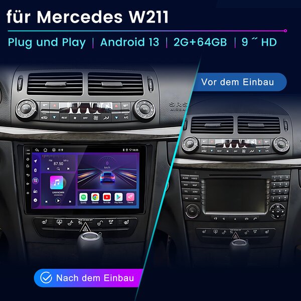 android 2din Autoradiot junsun mercedes benz cls w211 w219 tarkoitettu gps-navigointi, wifi, carplay, rds, fm, swc, dsp, dab+