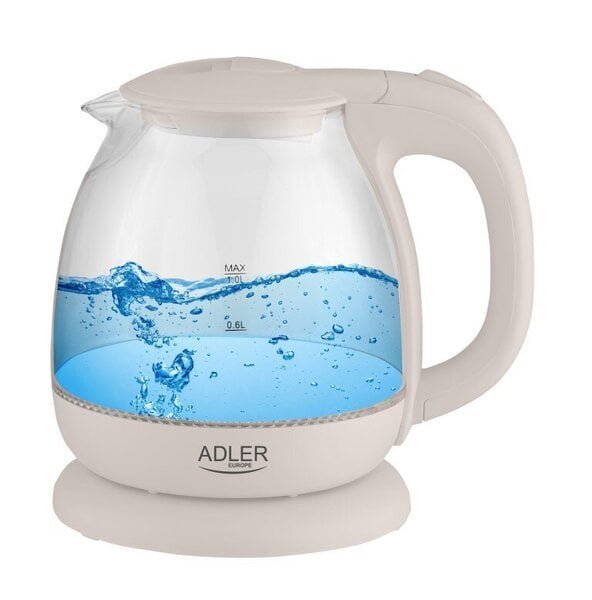 Adler Kettle Vedenkeitin AD 1283C Electric, 900 W, 1 L, Lasi/ruostumaton teräs, 360° pyörivällä pohjalla, Kerma