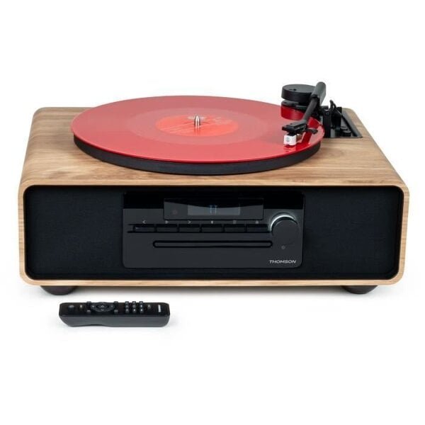 Stereojärjestelmä Bluetooth-mikrojärjestelmä levysoittimella - THOMSON - Musta/Puu - FM/CD/MP3/USB-radio, 60W, Levysoitin, Taajuuskorjain, Virtalähde. 230V