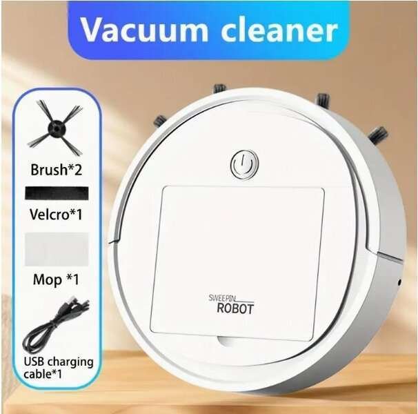 Robotti-imuri robottipölynimuri USB Smart 3 pumpun pyyhkäisyominaisuus, valkoinen (ei pesutoimintoa, manuaalista puhdistusta)