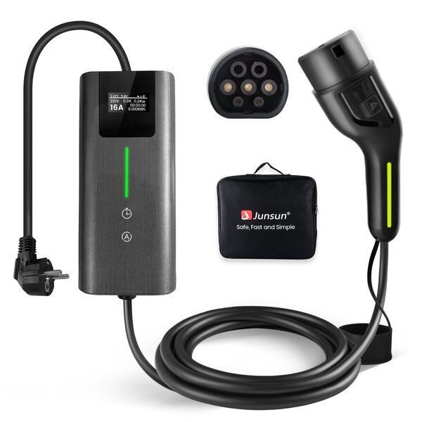 JUNSUN tyyppi 2 latauskaapeli Schuko 3,5 kW 6-16A 5M EV mobiili seinälaatikko sähköauton laturi HARMAA