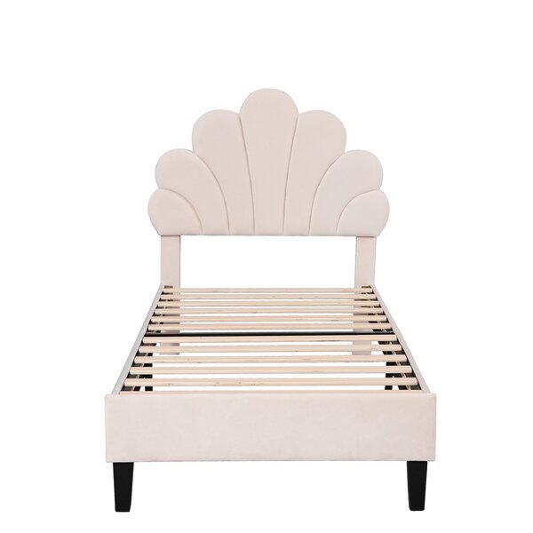 Lastensänky 90×200 cm kukkaterämuotoisella päädyllä, samettiverhoilu