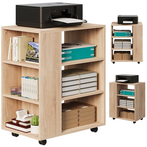 Monitoiminen tulostinpöytä hylly pyörillä hyllykaappi vaaleanruskea