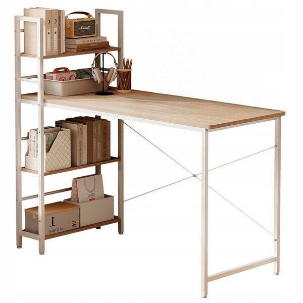 Nuorten työpöytä tietokonehyllyllä, vaaleanruskea, moderni loft-tyyli