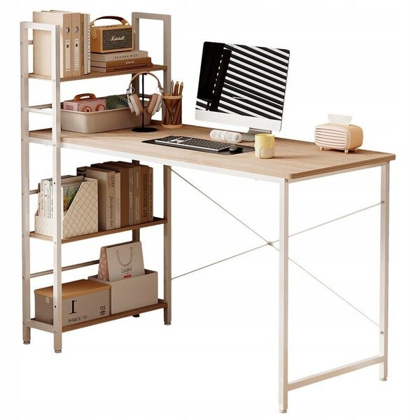 Nuorten työpöytä tietokonehyllyllä, vaaleanruskea, moderni loft-tyyli