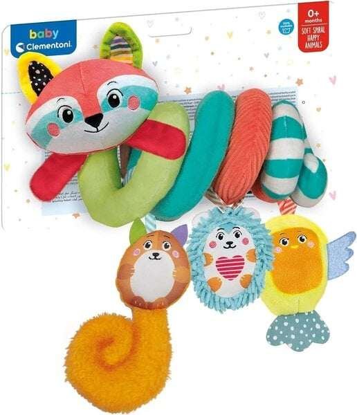 Clementoni- Baby for You– Soft Happy Animals Baby Age – First Activity Lelu – Spiraaliset rattaiden pehmo, konepestävä,