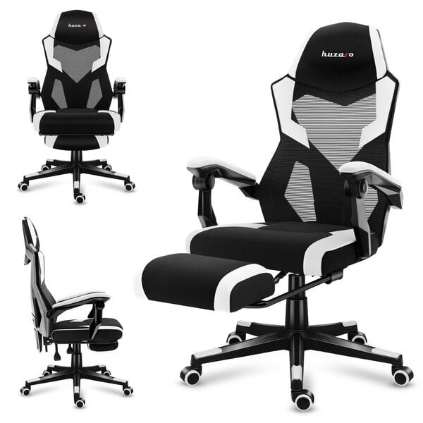 Pelituoli Huzaro Combat 3.1 white jalkatuella, valkoinen, hengittävä Huge Mesh