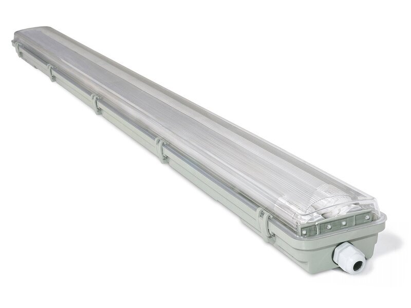 Setti: 1x 2x120cm ilmatiivis valaisin + 2x 18W LED-loistelamppu - kylmä valkoinen (6000K)