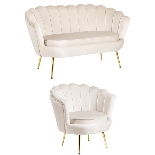 Setti 2-istuttava sohva Mebel Elite ZENDAYA ja Lepotuoli Mebel Elite ANGEL Kermanvärinen