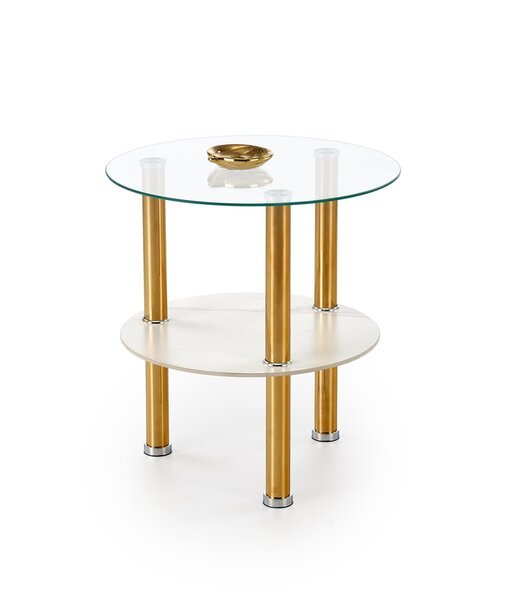 Sivupöytä Halmar Ducat, valkoista marmoria/läpinäkyvää/kullanvärinen