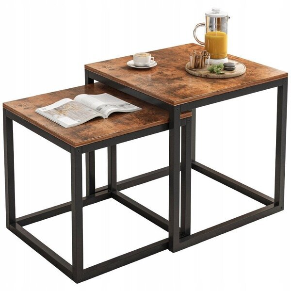 Sohvapöydän setti 2in1 taittuva neliö Loft-penkki olohuoneeseen ruskealla värillä