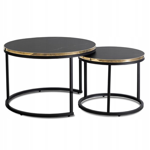 Sohvapöytä pyöreä marmori musta 2-in-1 setti Glamour penkki kulta ARON