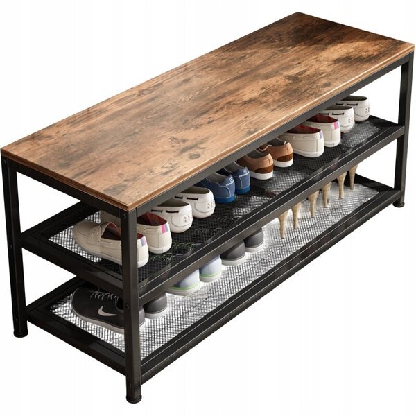 Suuri teollinen hylly, puinen retrohylly, istuva kenkähylly, Lofts