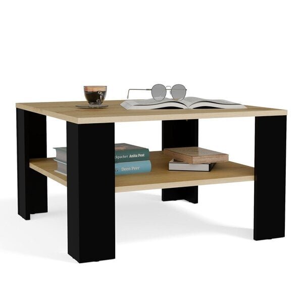 TopEshop neliömäinen moderni puinen sohvapöytä, hiekkatammi/musta, 68 x 68 x 40 cm