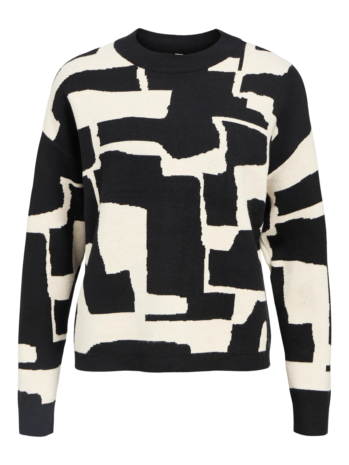 Object Naisten Neule, OBJRAY LO L/S KNIT PULLOVER AOP NOOS Black Sandshell Grap
