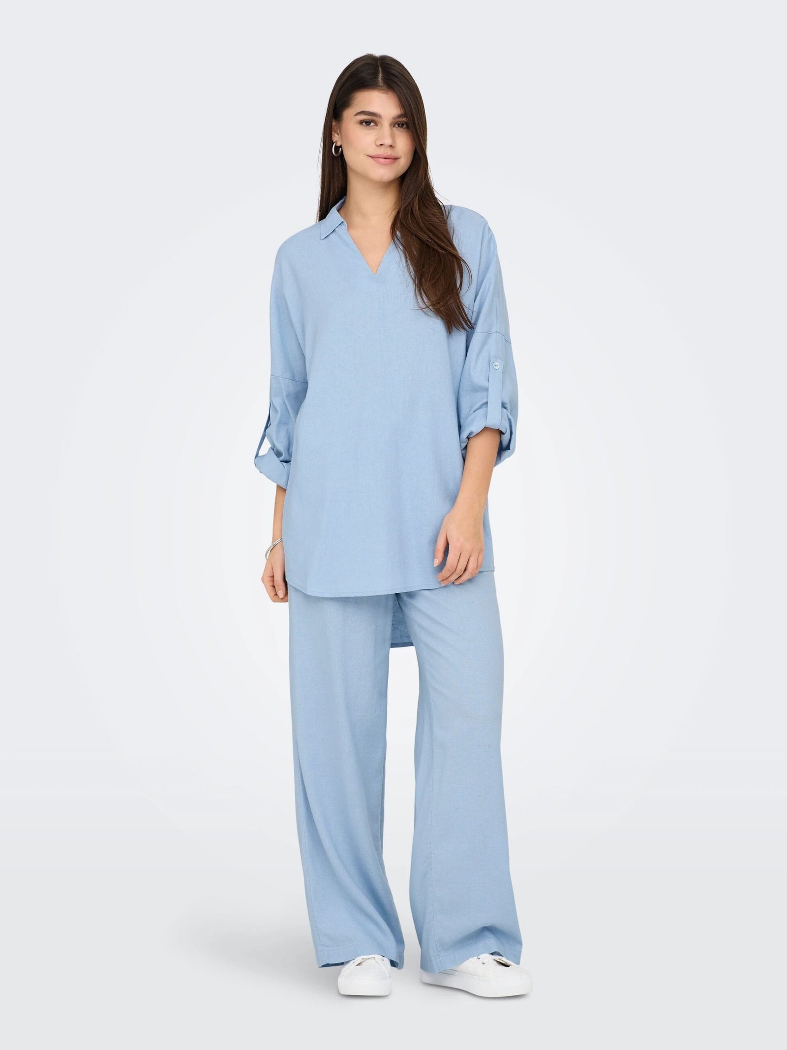 Only naisten tunika, ONLCARO 3/4 LINEN BL TUNIC CC PNT Vaaleansininen