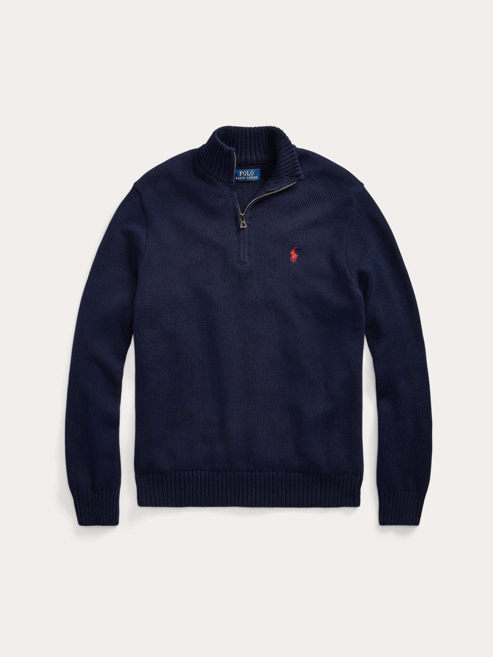 Polo Ralph Lauren miesten neule, COTTON HALF ZIP PULLOVER Tummansininen