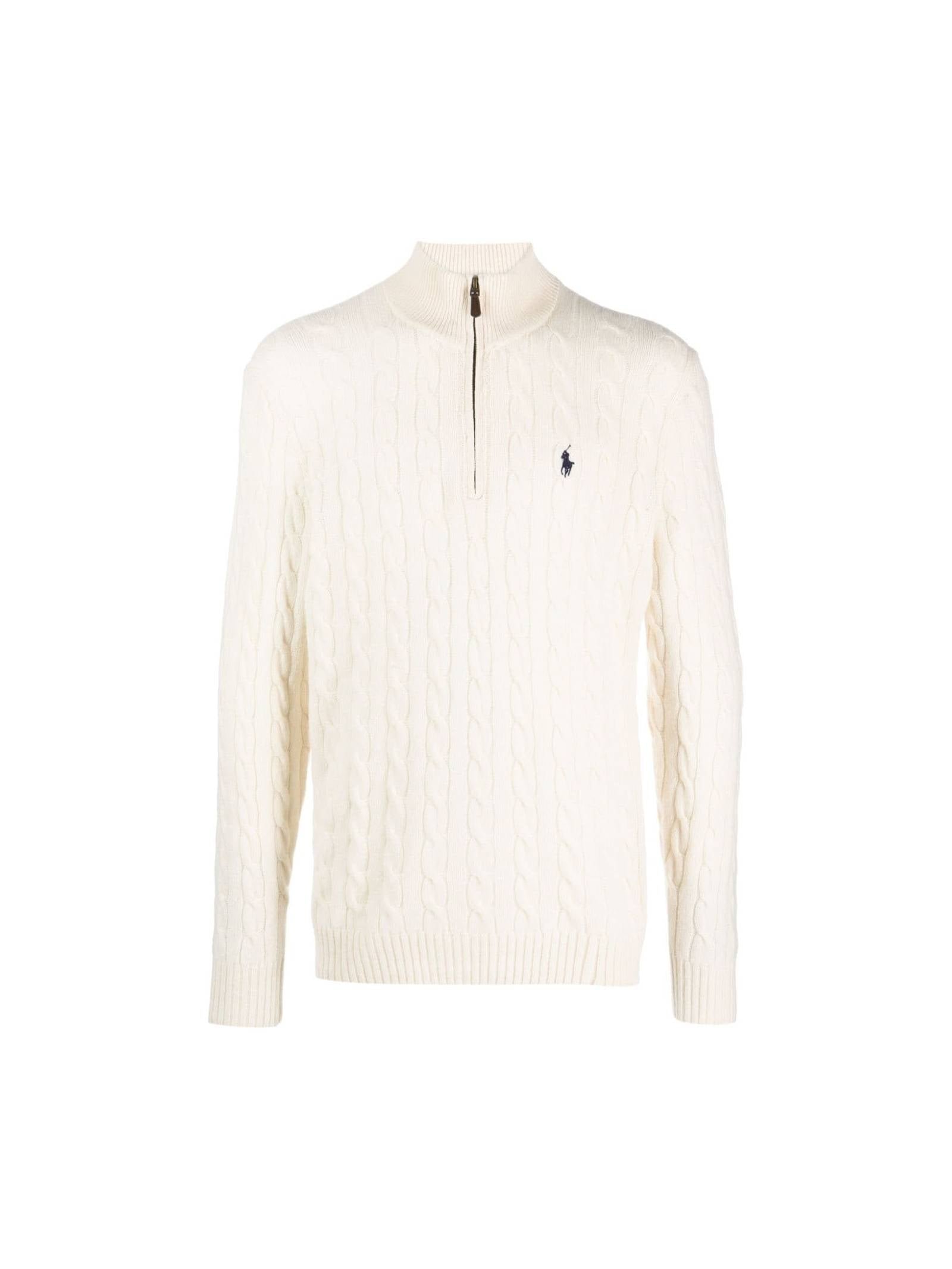 Polo Ralph Lauren Miesten Neulepusero, CABLE-KNIT WOOL-CASHMERE SWEATER Luonnonvalkoinen