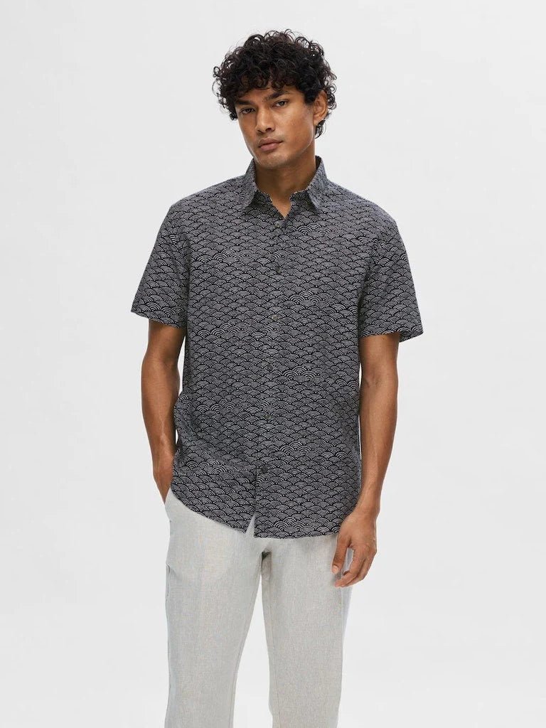 Selected Miesten Kauluspaita NEW LINEN SHIRT Sininen Kuosi