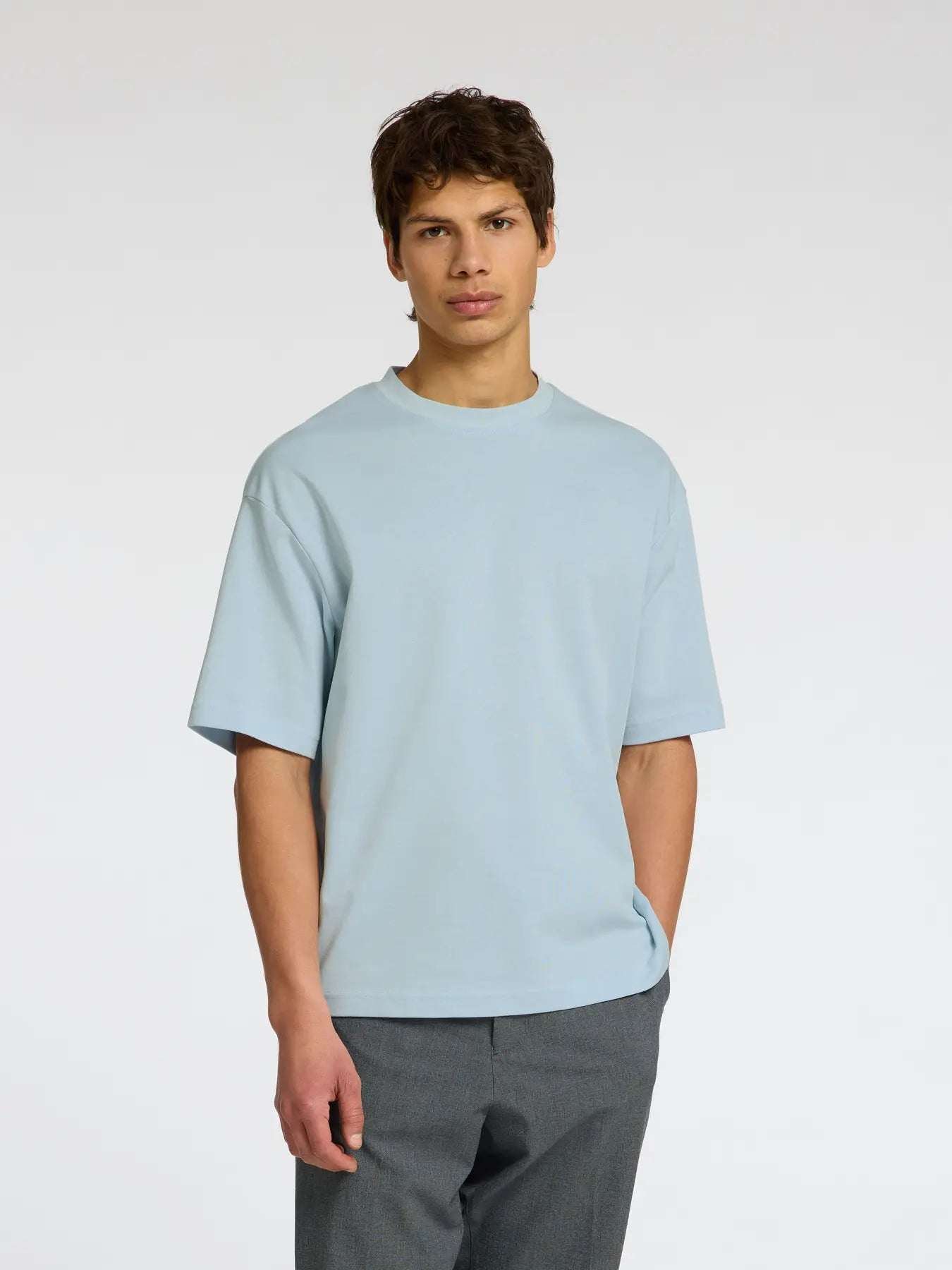 Selected miesten t-paita, LOOSE OSCAR SS O-NECK Vaaleansininen