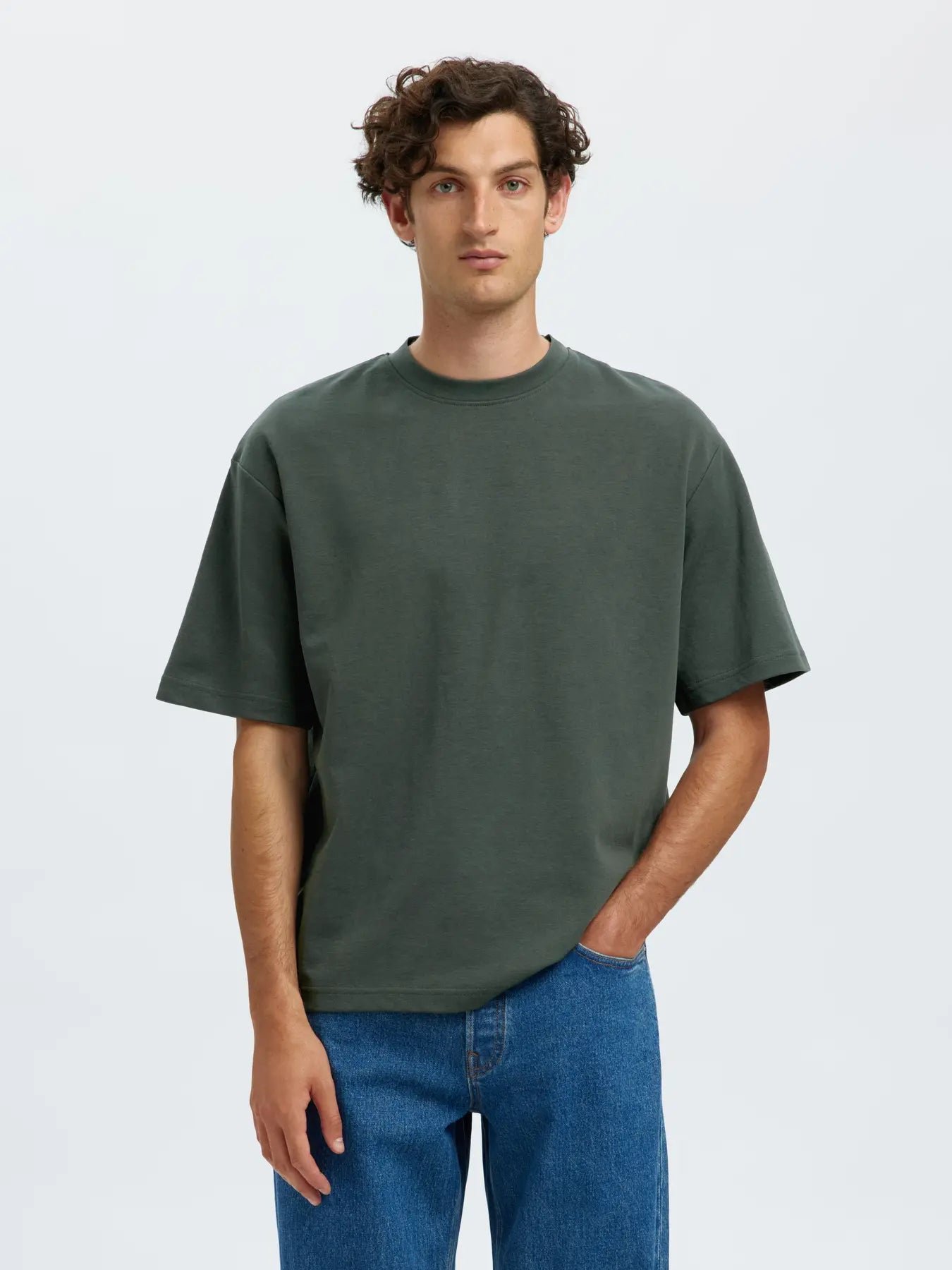 Selected miesten t-paita, LOOSE OSCAR SS O-NECK Deep Forest