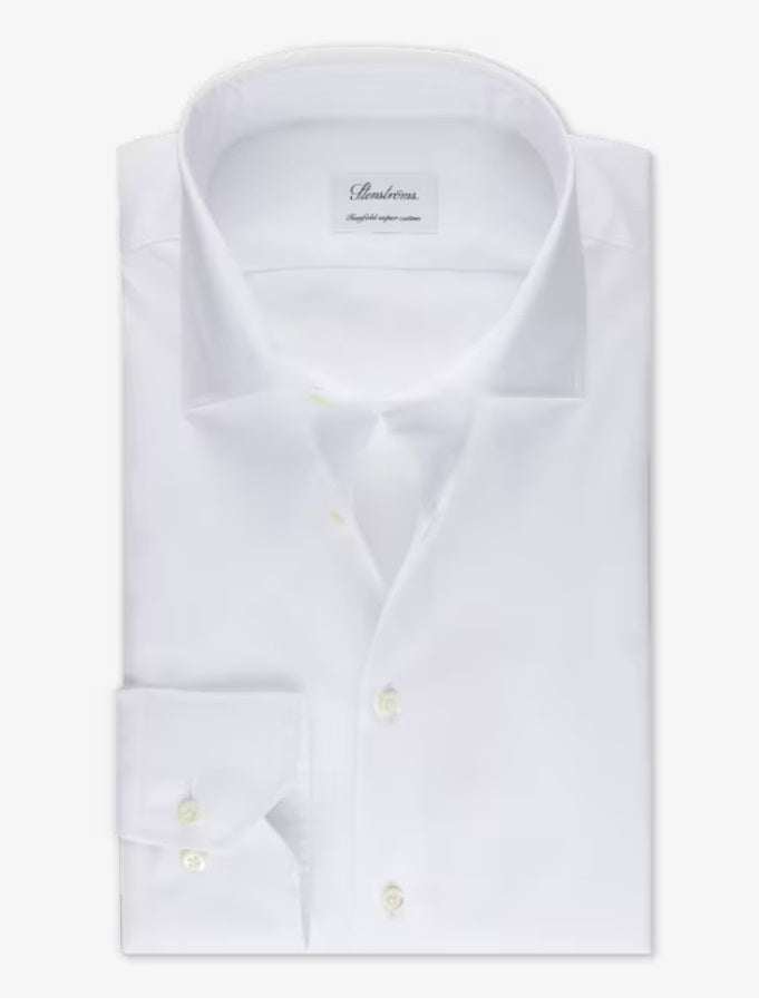 Stenströms Miesten Kauluspaita, SLIM LINE TWO FOLD SUPER COTTON SHIRT Valkoinen
