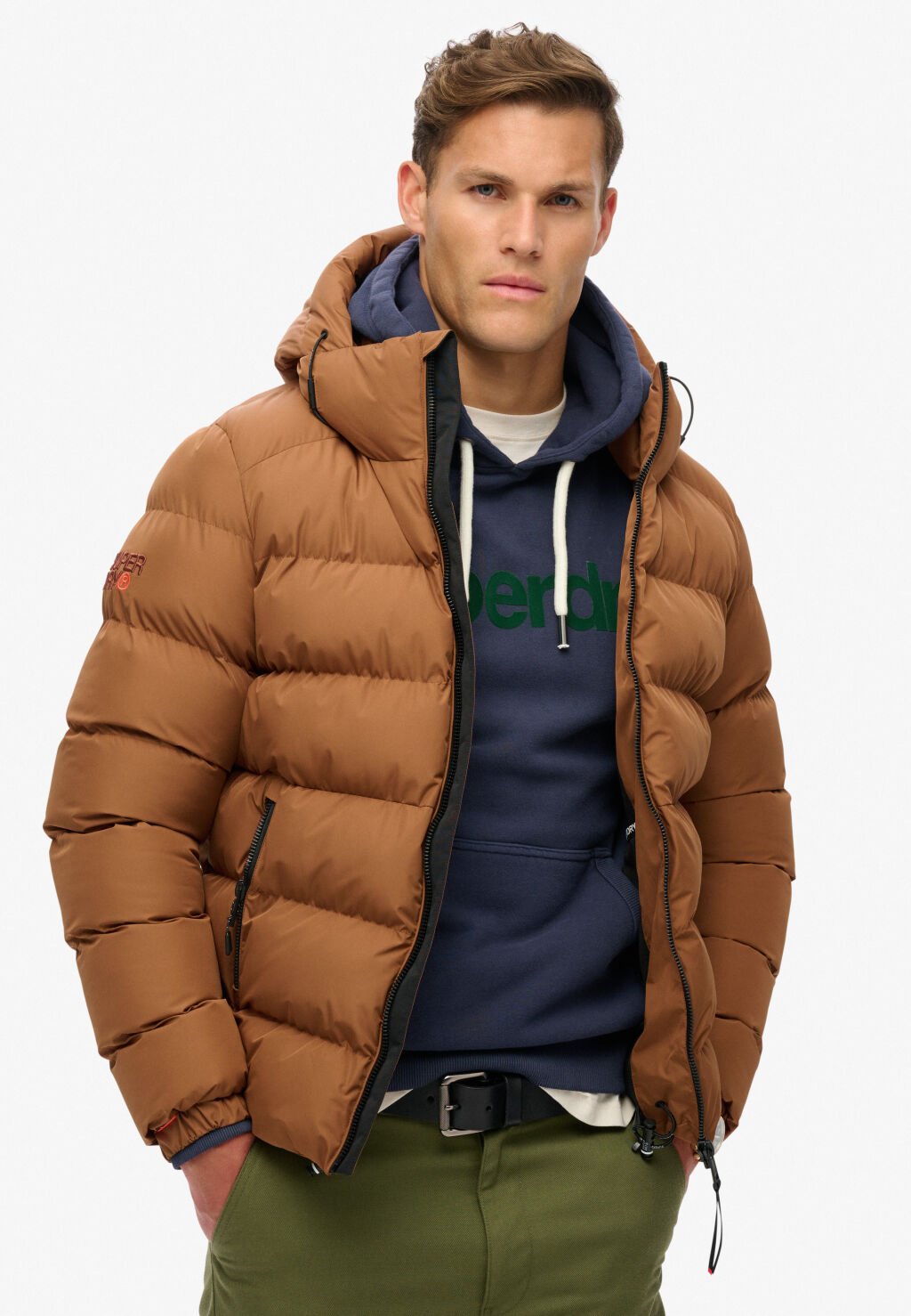 Superdry Miesten Talvitakki, Hooded Sports Puffer Jacket Konjakinruskea