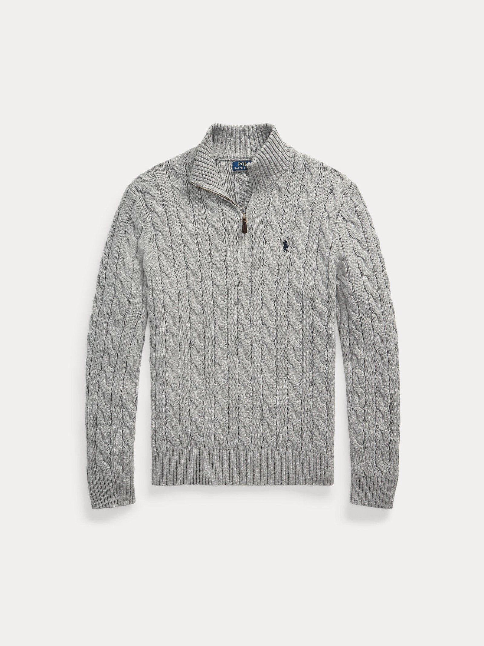 Polo Ralph Lauren miesten neulepusero Cotton Cable LS Driver Half Zip Pullover,  harmaa
