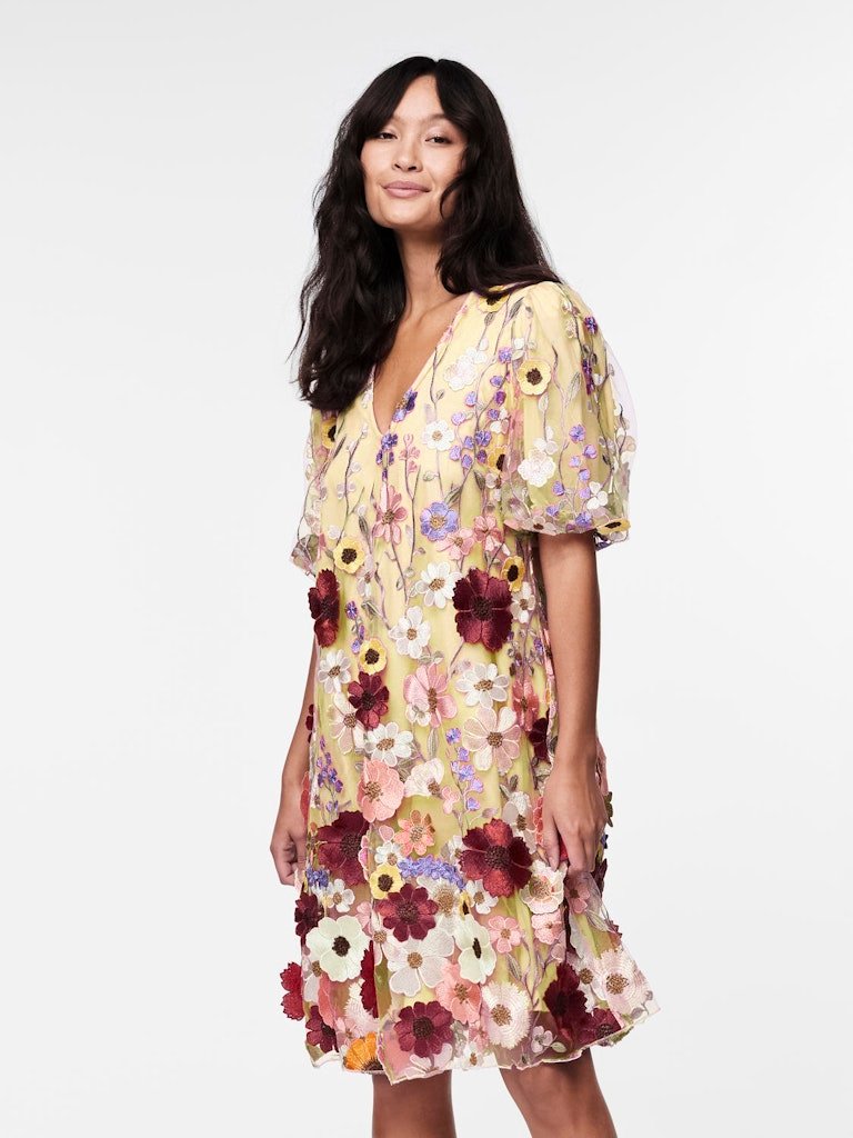 Y.A.S naisten mekko, YASFLOWERING SS DRESS NEW Keltainen Kuosi