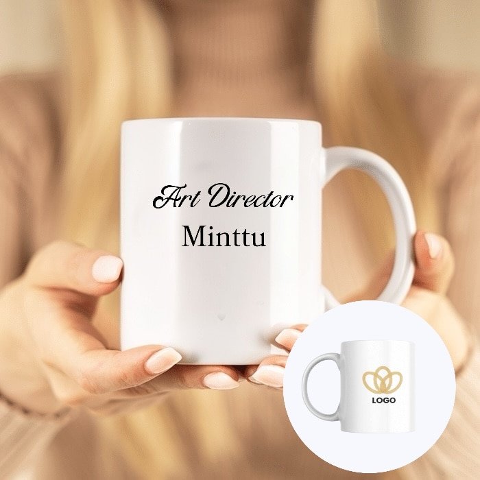 Muki omalla logolla ja tekstillä