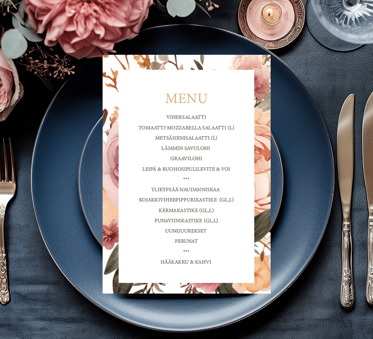 Menu/hääohjelmakortti, Rustic Bouquet
