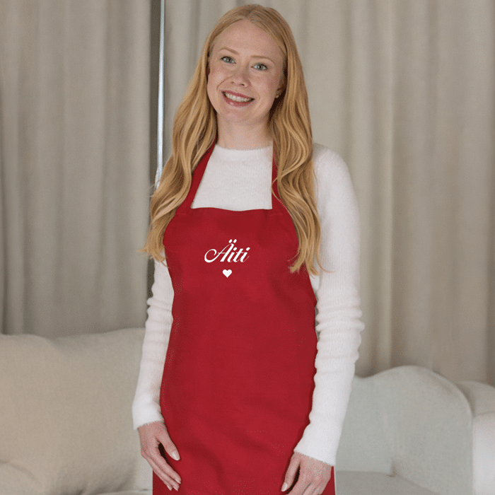 Nimikoitu esiliina, punainen