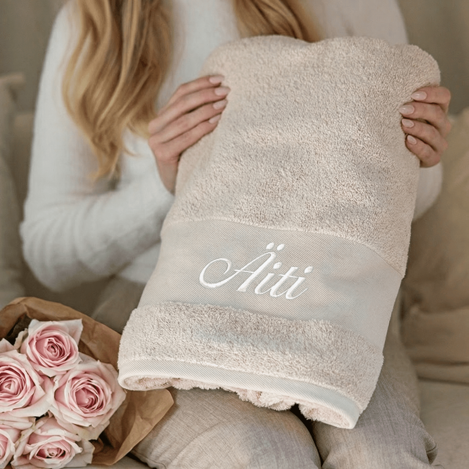 High-end kylpypyyhe nimellä, beige
